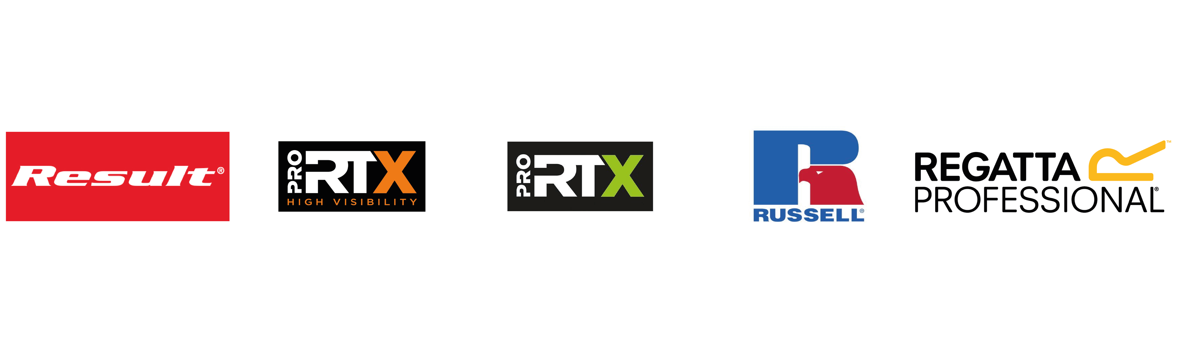 Logos of Result, RTX, Russell, and Regatta Professional on a white background
