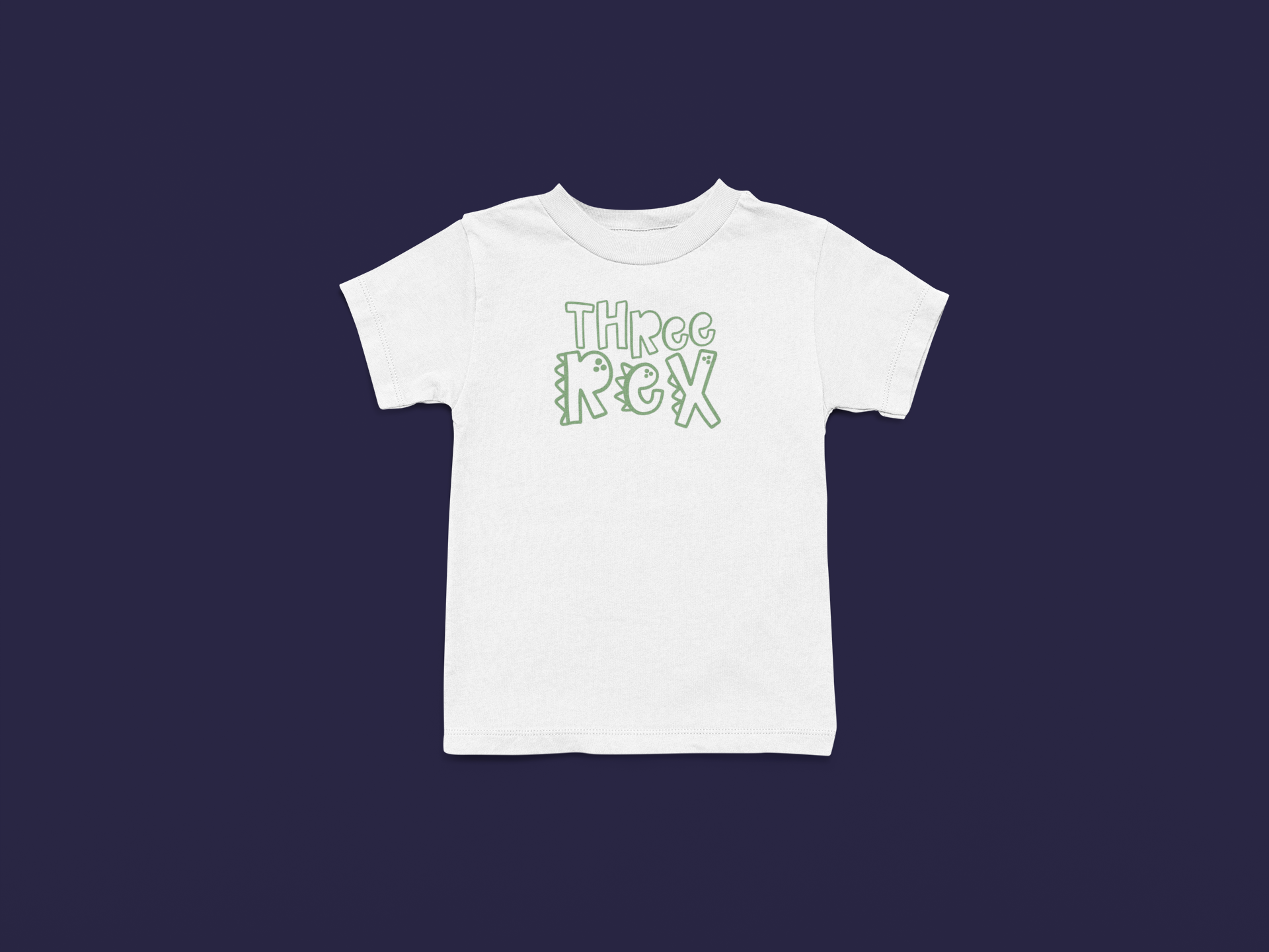 White T-shirt with green THREE REX print