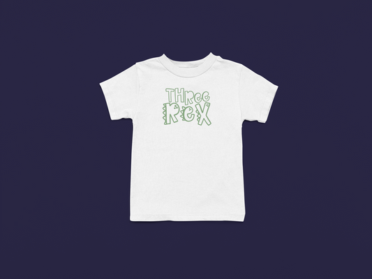 White T-shirt with green THREE REX print